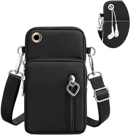 Narunii Pochette Portable Bandoulière Femme,Petit Sacoche Telephone Portable Femmes,Petit Portefeuille Sac Bandoulière Téléphone Crossbody Sacoche (Noir,Prise Casque Avant)