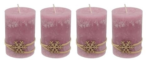 ZauberDeko 4 Adventskerzen Kerzen Stumpenkerzen Rosa Schneeflocke Gold Advent Weihnachten Deko Tischdeko