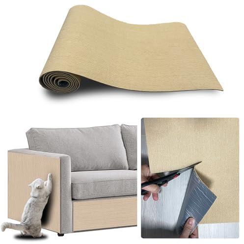 JSUDQR Alfombrilla autoadhesiva para rascar Gato 40x200cm Caqui Rascador para Gatos Sofa para sofás, Muebles y alfombras