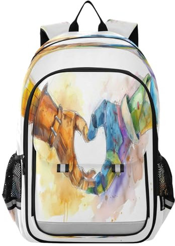 OWFKAY Schulrucksack für Kinder, College-Rucksack, Reise, Büchertasche, modischer Rucksack, Mädchen und Jungen, Woody's Hand und Buzz Lightyear's Hand zusammen bilden ein herzförmiges Aquarellgemälde