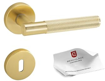 Beschläge Hamburg | Türgriffe Türbeschlag MUNICH-X 07 MM BB | Buntbart Türklinke mit Gitternetzstruktur für Innentüren | Karomuster Drückergarnitur | ø51x10 mm | Türdrücker | in messingfarben matt