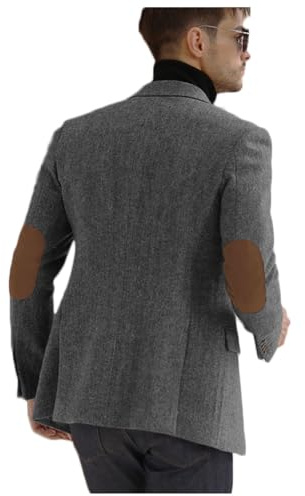 Stillluxury Herren-Blazer, brauner Ellbogen-Patch, Tweed-Blazer, Sportmäntel, einreihig, gekerbtes Revers, Vintage-Jacke für Herren, M