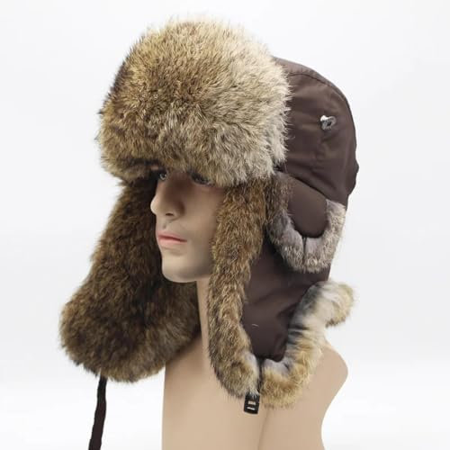 Hasdnker Strickmützen Hüte Mützen Caps Beanie Mütze Beanie Russland Wintermütze Damen Winddichte Outdoor-Bombermützen Superwarme Natürliche Weiche Natürliche Kappen 55-56Cm Braungelb