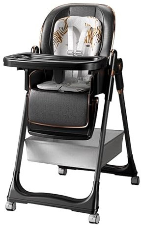 Magic ZC Baby Hochstühle Baby-Hochstuhl Kleinkind-Esszimmerstuhl mit 6 Verstellbaren Höhen und 3 Liegepositionen Multifunktional Faltbar Umwandelbar mit Abnehmbaren Doppeltabletts (822 Black)