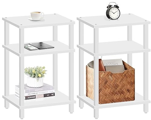 TUTOTAK Set of 2 End Table, Side Table, Nightstand, 3-Tier Storage Shelf, Couch Table for Small Space TB01BW0492EU