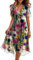 Robe De Cérémonie pour Femme Ronde Boheme Dentelle Robe Longue Femme Chic Et Elegant Cocktail De Cérémonie Vetement Ete Manches Courtes Fluide Légère Grande Taille Summer Dress(Multicolore,L)