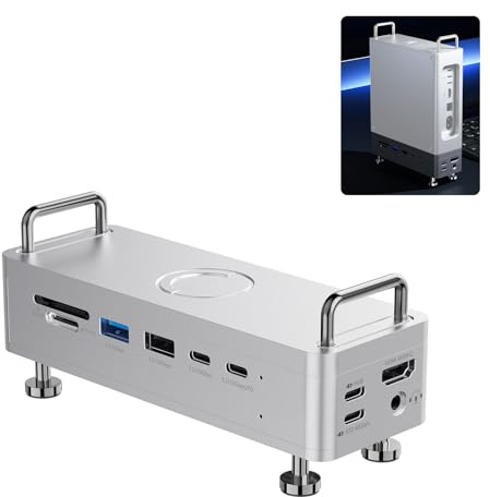 ULANZI QT03 Docking Station & Stand with NVME SSD Enclosure 40Gbps, 10-in-1 with 10 Gbps 4 USB C-A/Audio/4K HDMI/SSD/Hub/TF/SD Port Compatible with Mac mini M4, M4 Pro/Dell/HP/Lenovo/iPhone and More