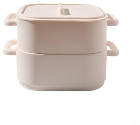 Set di 2 pentole a vapore in silicone per microonde, con contenitore, ciotola resistente alla temperatura e al calore, per verdure, pesce, pollame, preparazione cibo da cucina (beige)