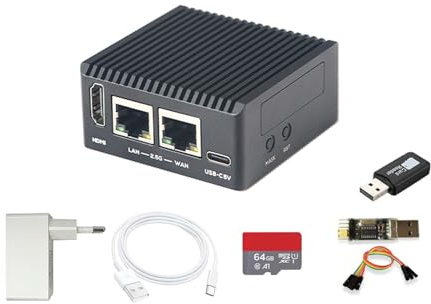 NanoPi R76S Mini Router Repeater FriendlyWrt, LPDDR5 16 GB RAM 32 GB eMMC 6TOPS NPU RK3576 SoC con modello AI, doppia porta Ethernet 2,5 G per IoT NAS Smart Gateway (kit scheda TF, con modulo WiFi, 4