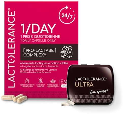 LACTOLERANCE Pack Découverte ULTRA & 1/DAY, Lactase, Lipase, Probiotiques | Digestion du lactose et des graisses, enzymes digestives et ferments lactiques, double action, format d'essai 30 jours