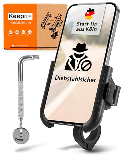 Keepme® Universal Handyhalterung für Fahrrad-Lenker - Diebstahlsichere Lenker Fahrrad-Halterung für ALLE Smartphones - Handy-Halter für E Bike, Mountainbike, Rennrad, E Scooter - Bicycle Phone Holder