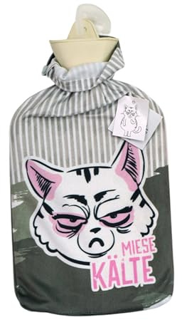 Wärmflasche Miesekatze Miese Kälte mit Überzug, 2L - Bettflasche Winter, Wärmekissen