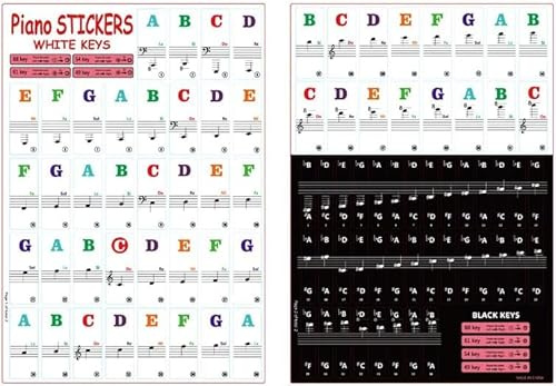 Piano Sticker Sheet Music Keyboard PVC Black + White Numbers Notes for Children Beginners