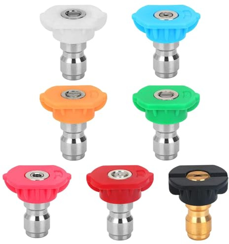 7 Pcs Pressure Washer Spray Nozzle Tips, 1/4 Inch Quick Release Tips | Pressure Washer Nozzles for Car Washing, Garden Cleaning, Patios, Driveways, Outdoor Surfaces, and General Jet Wash Use