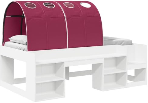 vidaXL Bettgestell mit Tunnel 3 pcs Weiß und Rot Holzwerkstoff, Schlafzimmer, Moderner Bettgestell, Kompakt, Rechteckig, Stabil, Holz, Praktischer Stauraum, Gästezimmer