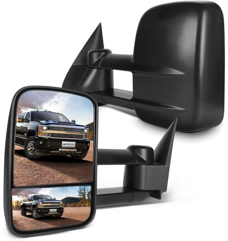 SCITOO Towing Mirrors Fit Chevy GMC Exterior Accessories Mirrors Fit 1999-2007 Chevy/GMC Silverado/Sierra 1500 2500HD 3500HD with Convex Glass Manual Controlling and Telescoping Features