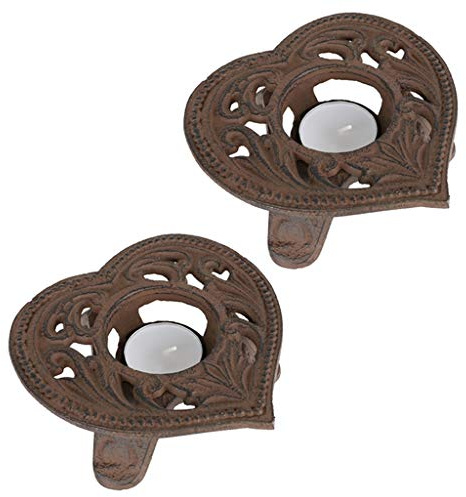 Set of 2 Tea Light Holders - Recycled Iron Love Heart Candle Holders (Y974) | Tealight Holder, Tea Light Holder, Cast Iron, Recycled Metal, Hot Plate, Warming Plate, Table Decor, Votive, Tealight