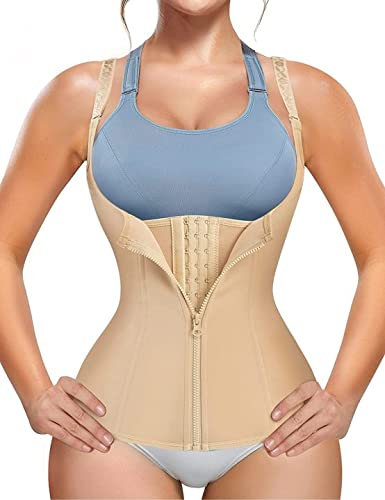 Chumian Adjustable Straps Waist Training Cincher Corset Vest With Zip & Hook,Modern Underbust Slimmer Exercise Slimming Bodysuit (M, Beige)