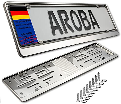 2X Premium Auto Kennzeichenhalter 100% Edelstahl POLIERT für 46cm KURZKENNZEICHEN (Kennzeichen der Größe 460mm x 110mm) Nummernschildhalter Kennzeichenhalterung INOX V2A Rostfreier Stahl