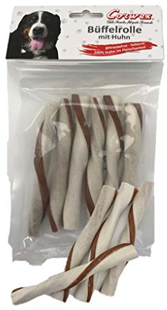 Corwex Büffelrolle (100g), Kausnack mit Büffelfleisch, getreidefrei & fettarm, Hundesnack mit 100% Huhn im Fleischanteil