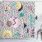 ABAKUHAUS 90er Jahre Duschvorhang, Retro Geometrische Formen, Stoffliches Gewebe Badezimmerdekorationsset mit Haken, 175 x 240 cm, Navy Gelb Pink