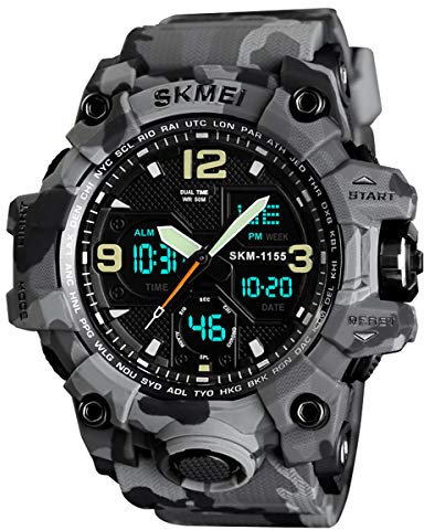 Orologio da polso da uomo, analogico, digitale, LED, 50 m, resistente all'acqua, per sport all'aperto, militare, multifunzionale, casual a doppio display, cronometro 12 ore/24 ore