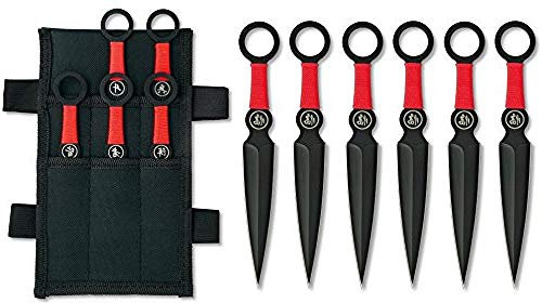 VIKING GEAR® 6X Ninja Wurfmesser in rot, schwarz + Holster - 6X Throwing Knifes - Asian Knife Back, red - Jagd - Angeln - Camping - Outdoor - Survival - Notfallausrüstung