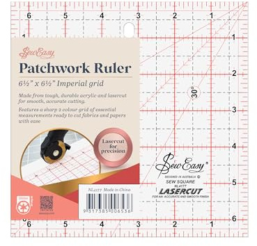 Sew Easy 6.5” Square Template – Quilting & Patchwork Rule for Applique Sewing, Transparent Acrylic Non-Slip