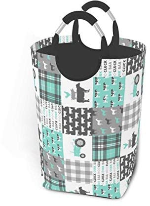 ZCHW Wäschekorb Vorratsbehälter Farm Life Wholecloth Dark Aqua Plaid Großer zusammenklappbarer Aufbewahrungskorb 50L
