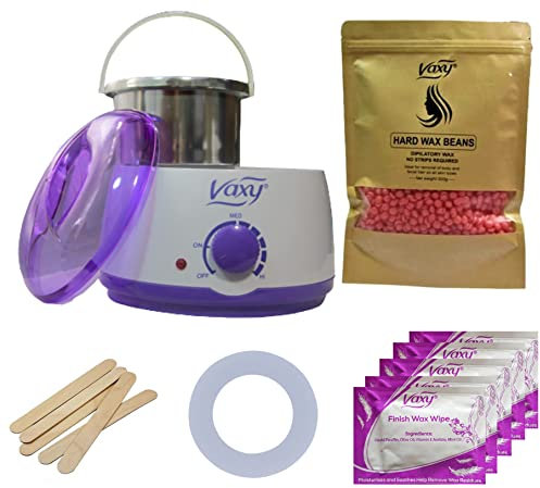 Wax Warmer, Professional Portable Electric Hair Removal Kit Adjustable Temperature waxing Heater Melting pot with accessories, Total Body Waxing Spa in Home for Girls Women Men By Vaxy (Rose Flavour)