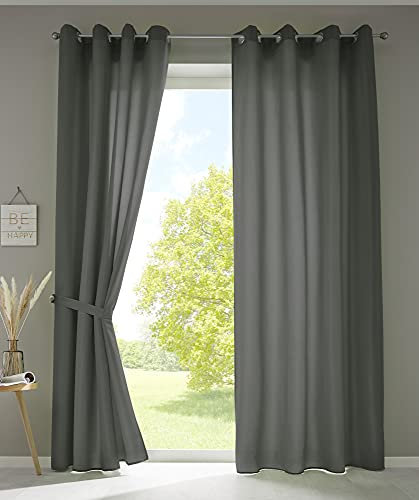 Gardinenbox 2er Set Vorhänge Schal Ösen »Berlin« HxB 245x140 cm Dunkelgrau Blickdicht Microsatin Lichtdurchlässig Uni Matt, 20405N2