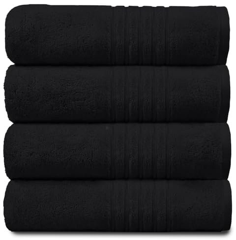 GC GAVENO CAVAILIA 450 GSM Jumbo Bath Sheet, 100% Egyptian Cotton, Black, Pack of 4 Hand Towel
