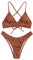 ZAFUL Zugezogen Gerippt Fest Schnüren Hoher Schnitt Brasilianisch Bikini Set Gepolstert Zwei Stücke Badeanzug Bademode für Damen (G-Braun,L)