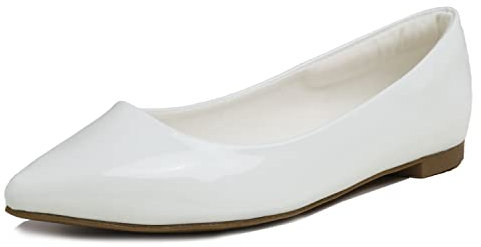 Feversole Women's Pointed Toe Patent Ballet Flat,Cuscino in Memory Foam Macaron colorato con Punta a Punta da Donna Balletto in Vernice per Balletto in Vernice Bianco 375 EU