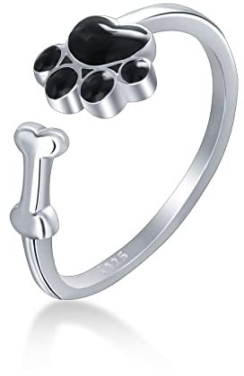 Qings Sterling Silber Damen Pfote Katz Hund Ringe Verstellbare Krallen Fußabdrücke Ring Offener Pfotenabdruck Tier Claw Ringe Süß Tierschmuck Geburtstagsgeschenk für Frauen Mädchen Tierliebhaber