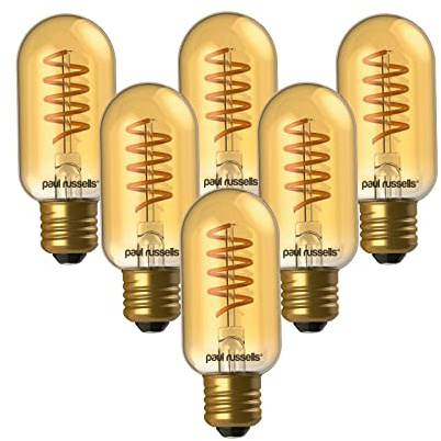 paul russells T45 LED Filament Edison Screw E27 Vintage Lights - Pack of 6 – 25W Equivalent Replacement 4W 250LM Lumens 1800K ES Decorative Cage Bulbs Non-Dimmable - Extra Warm White Retro
