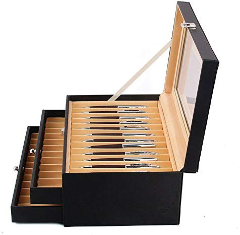 Gorgivous 36 Füllfederhalter Leder Display Box Organizer, Stift Organizer Box, Pen Collection Vitrine, Holz Pen Display Box