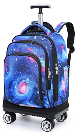 FEEIMOL Rucksack mit Rollen Reise Handgepäck mit Drehbaren Rollen, Laptoptasche mit Rollen für Jungen Mädchen (Sternenhimmel)