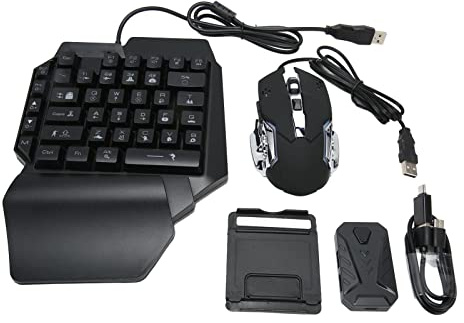 Clavier de Jeu RVB à Une Main et Souris Rétroéclairée, Clavier de Jeu Filaire USB et Souris avec Convertisseur, pour Jeu