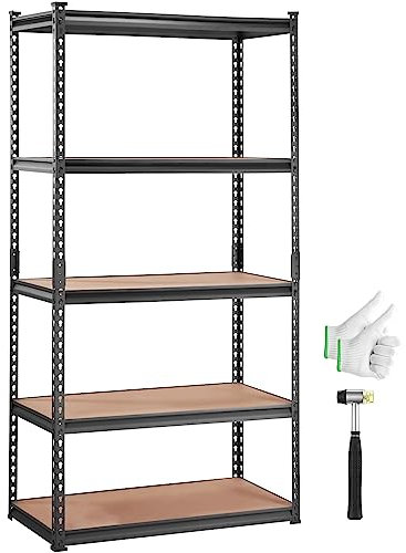 VEVOR Étagère de Rangement 5 Niveaux Réglables Étagère de Garage Métallique Charge Lourde 907,2 kg 90x45x182,88 cm Meuble Rayonnages de Stockage pour Cuisine Atelier sous-Sol Salle de Bain Buanderie