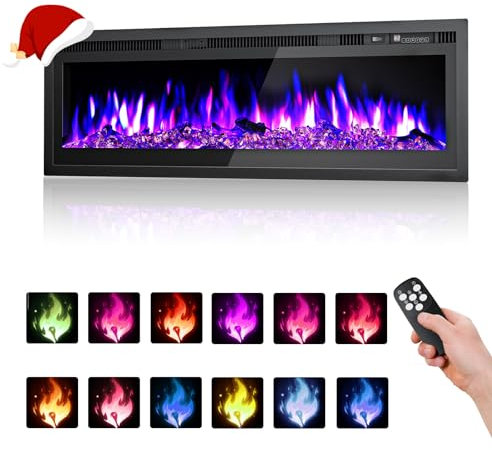 GJCrafts 40 Inch Electric Fireplace, Recessed Wall Mounted Electric Fireplace with 12 Realistic LED Flame Effect, Touch Screen Control Panel/Adjustable Thermostat/Crystal&Log Set,750/1500W