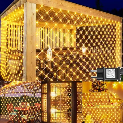 Dekofun Lichternetz Außen 3x2m 200 LED Lichterkette Netz mit Stecker, Timer, 8 Modi Lichternetz Innen Wasserdicht Lichtervorhang für Busch Garten Wand Balkon Baum Zimmer Hochzeit Deko - Warmweiß