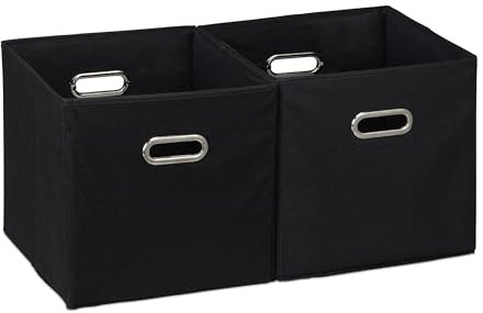 Relaxdays Aufbewahrungsbox, 2er Set, Faltbare Regalboxen, Grifflöcher, HxBxT: 32 x 33 x 33 cm, Faltboxen, Leinen, schwarz