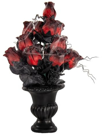 Horror-Shop Vase Gothique avec Roses Rouges Fanées & Toiles D'araignées