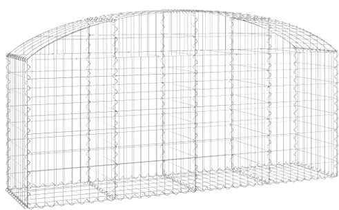 vidaXL Arched Gabion Basket - Galvanised Iron Construction - Decorative Retaining Wall for Garden and Patio - Silver - Durable and Stable - 200 x 50 x 80/100 cm