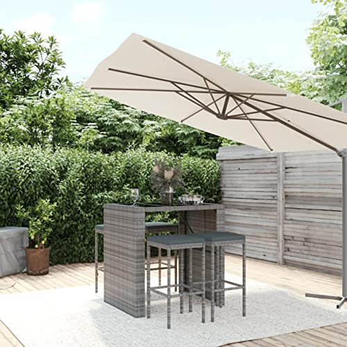 Camerina 5-TLG. Gartenbar-Set mit Kissen Stehtisch Outdoo Gartenbar Outdoor GartenmöBel Set Bar Outdoor Theke Garten Grau Poly Rattan