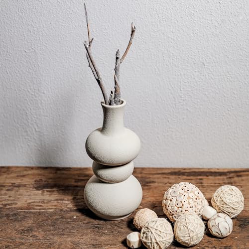 Design Blumenvase aus Porzellan 11 x 22cm rund beige Tisch-Deko Blumenstrauß Vase Schnittblumen Trockenblumen Gesteck