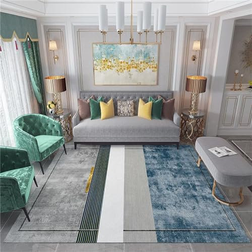 AU-OZNER großer Teppich Blauer Teppich, weicher, leicht zu verlegender Anti-Milben-Balkonteppichteppich landhausstil,Blau,50x80cm