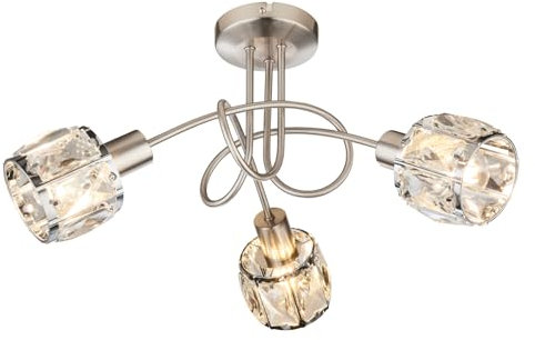 Ausgefallene Deckenleuchte mit drei Kristall Glasschirmen Silber matt, Ø38cm