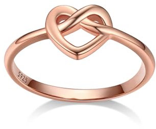 Bestyle Herz Ring Silber 925 Damenring Knotted Heart Fingerring Wickelring Silberring dünner Steck-Ring, Roségold, Ringgröße 49